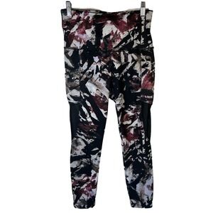 TKO Women's Sz Med Purple & Black Print 7/8 Length Compression Pocket Leggings